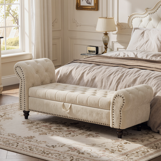 Sunvega Tufted Velvet Upholstered Bed Bench with Storage and High Backrest Chaise Lounge