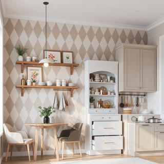 Sunvega Freestanding Tall Kitchen Pantry Cabinet with Faux Marble Top and 5 Storage Drawers