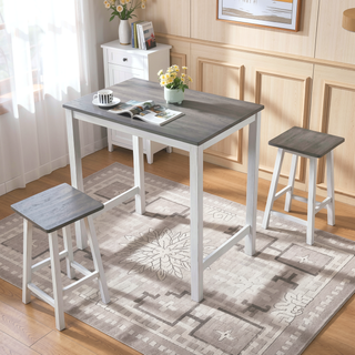 Sunvega Gray Wood Finish Modern Farmhouse 3-Piece Counter Height Dining Set