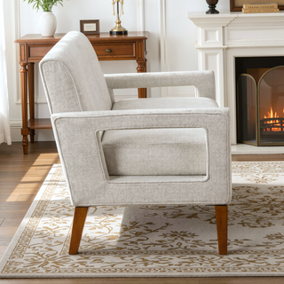 Sunvega Modern Gray Chenille Loveseat with Pocket Coils and Solid Wood Legs