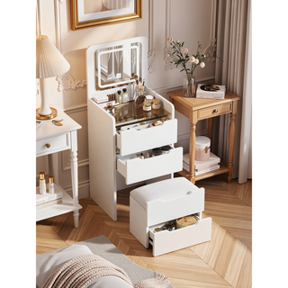 Sunvega 3 in 1 Vanity Desk with Flip Top Mirror and Glass Desktop for Bedroom