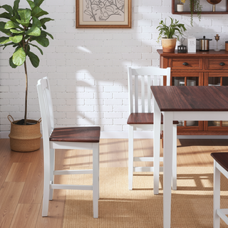 Sunvega Creamy White and Rustic Mahogany Counter Height Dining Table Set with Two Chairs