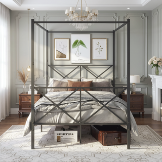 Sunvega Sturdy Full Metal Platform Bed Frame with X Shaped Support and Storage