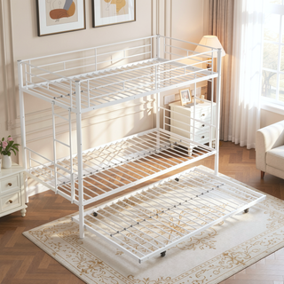 Sunvega Metal Bunk Bed with Trundle for Modern Space Saving Bedroom