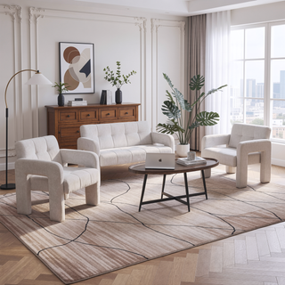 Sunvega Nordic Modern Upholstered Sofa with Dual Armrests for Living Room and Bedroom