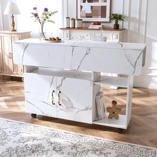 Sunvega Multi-Functional Folding Table with Storage Shelves and Wheels for Small Spaces