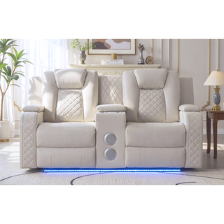 Sunvega Faux Leather Power Reclining Loveseat with LED Lighting and USB Ports