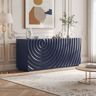 Sunvega Navy Blue 4 Door Buffet Cabinet with 3D Water Ripple Texture for Kitchen