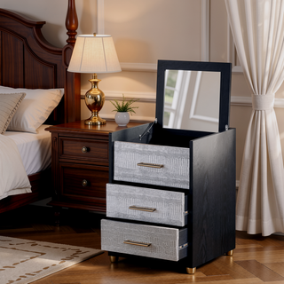 Sunvega Black and Silver 4-Drawer Jewelry Armoire with Lift Top and Mirror