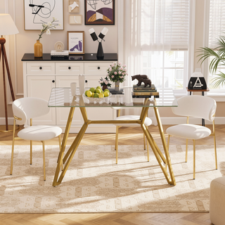 Sunvega Modern Glass Dining Table with Metal Legs for Kitchen Living Room Office