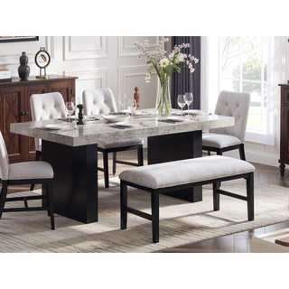 Sunvega Light Gray Upholstered Bench with Dark Finish Legs for Dining Room