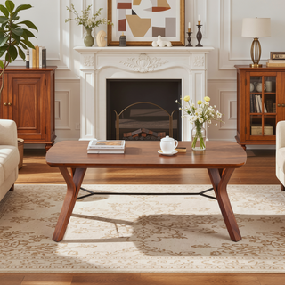 Sunvega Mid-Century Modern Walnut Wood Bench Comfortably Seats Two