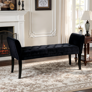 Sunvega Black Velvet Lathen Bench with Arms for Comfortable Seating and Lounging