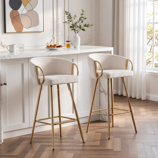 Sunvega 26 Inch Set of 2 Velvet Bar Stools with Chrome Footrest and Golden Leg