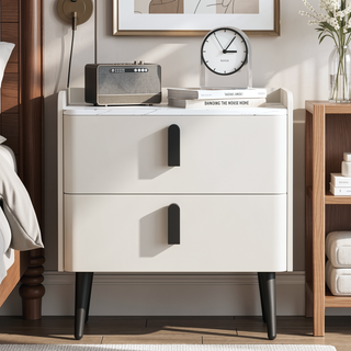 Sunvega Modern Nightstand with 2 Spacious Drawers and Marble-Pattern Tabletop