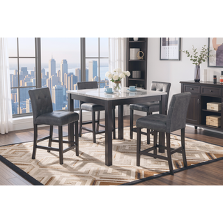 Sunvega Light Gray Transitional Bar Table Set with 4 Grid Tufted Bar Stools