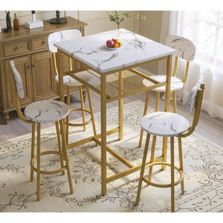 Sunvega Foldable Counter Height Bar Table Set with 2 Stools and Iron Frame