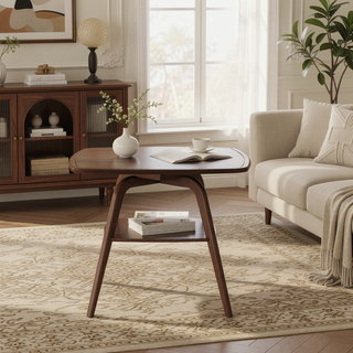 Sunvega Modern Walnut Finish Dining Table with Storage Shelf for Gatherings