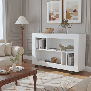 Sunvega White Manufactured Wood Table Cart with Open Shelves and Smooth Rolling Casters