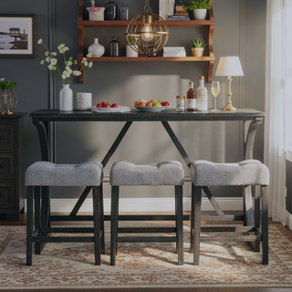 Sunvega 59 Inch Bar Table Set with Power Outlet and 3 Upholstered Stools for Living Room