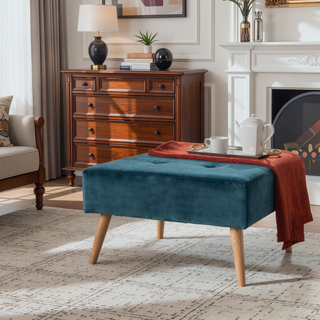 Sunvega Mid Century Modern Tufted Ottoman with Solid Birch Legs for Seating