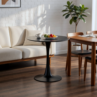 Sunvega Modern Round Dining Table with MDF Top and Sturdy Steel Base for Kitchen