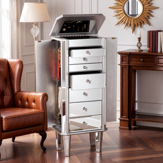 Sunvega Hollywood Inspired Mirrored Jewelry Armoire with Faux Crystal Knobs