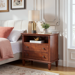 Sunvega Mid-Century Modern Dresser Nightstand with Charging Station and 2 Drawers