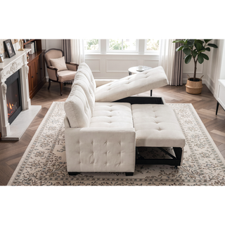 Sunvega Reversible L-Shape Sleeper Sofa Bed with Storage Chaise and Velvet Fabric