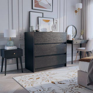 Sunvega 3 Drawer Chest of Drawers with Metal Rails for Bedroom Storage