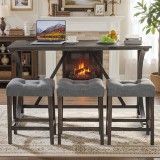 Sunvega 4-Piece Bar Table Set with Power Outlet and USB Port for Living Room