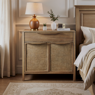 Sunvega Solid Wood Accent Chest with Cane Webbing and Large Drawer