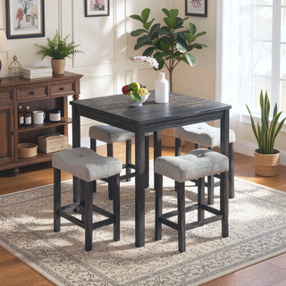 Sunvega 5 Piece Industrial Dining Table Set with Bar Stools for Living Room