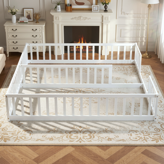Sunvega Double Twin Floor Bed with Guardrails for Compact Rooms and Limited Space