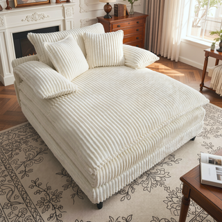 Sunvega Oversized Corduroy Chaise Lounge Chair with Fluffy Cushions and 4 Adjustable Gears