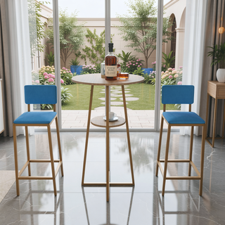 Sunvega Gold Bar Table and Chairs Set with Sponge Cushions and Storage Function