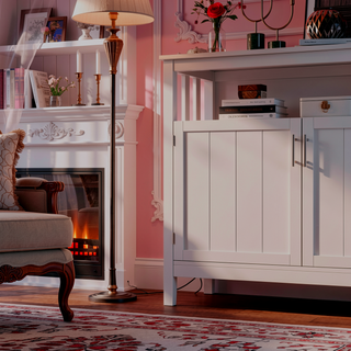 Sunvega White Kitchen Storage Sideboard and Buffet Server Cabinet with Large Storage Space