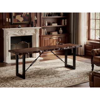 Sunvega Industrial U-Shape Metal Legs Walnut Black Finish Two Tone Design Bench