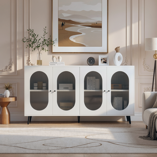 Sunvega White Accent Cabinet with 4 Acrylic Doors for Hallway Living Room