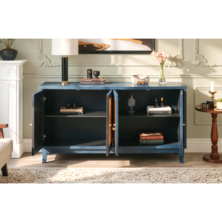Sunvega Handcrafted Premium Grain Rattan Sideboard Storage Cabinet with 4 Doors