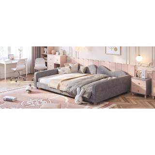 Sunvega Full Size Upholstered Daybed with Cloud Shaped Backrest and Sherpa Fabric