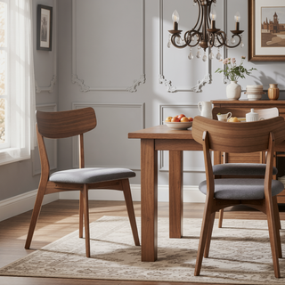 Sunvega Mid-Century Modern Upholstered Dining Chairs with Walnut Finished Frame Set of 2