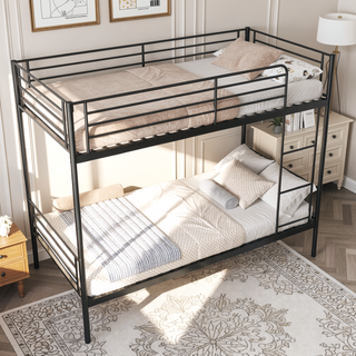 Sunvega Twin Over Twin Metal Bunk Bed with Ladder and Guardrail, Splits into Two Separate Beds