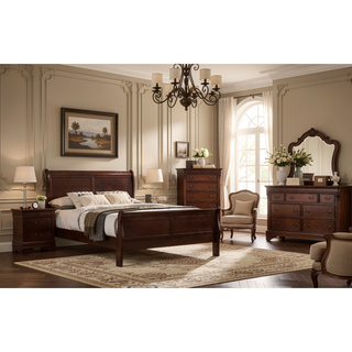 Sunvega Transitional Style Solid Wood Nightstand with Antique Brass Hanging Pulls
