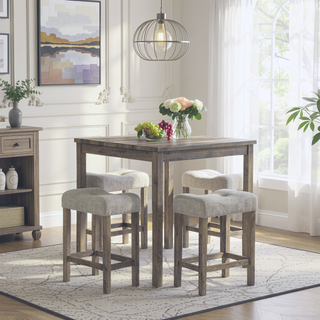 Sunvega 5 Piece Industrial Dining Table Set with Bar Stools for Living Room