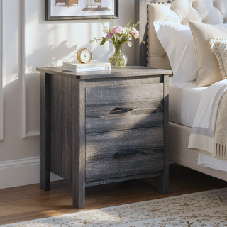 Sunvega Contemporary Faux Wood Nightstand with Two Drawers for Bedroom Storage