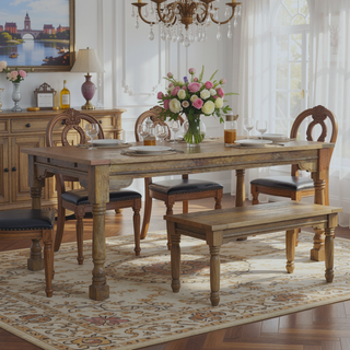 Sunvega Solid Mango Wood Granary Extension Dining Table with Hand-Turned Legs