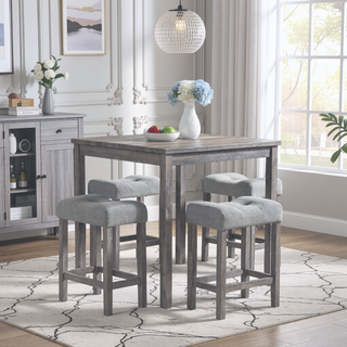 Sunvega 5 Piece Industrial Dining Table Set with Bar Stools for Living Room
