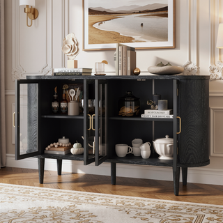 Sunvega Modern Farmhouse Sideboard Cabinet with Glass Doors and Adjustable Shelves for Kitchen Dining Room