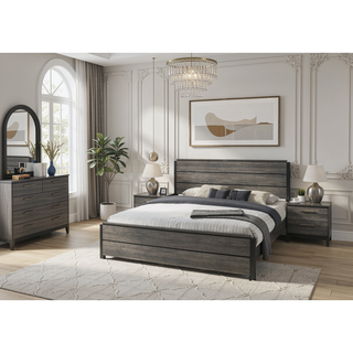 Sunvega Weathered Grey Finish Wood Queen Size Bedroom Set with Dresser Mirror